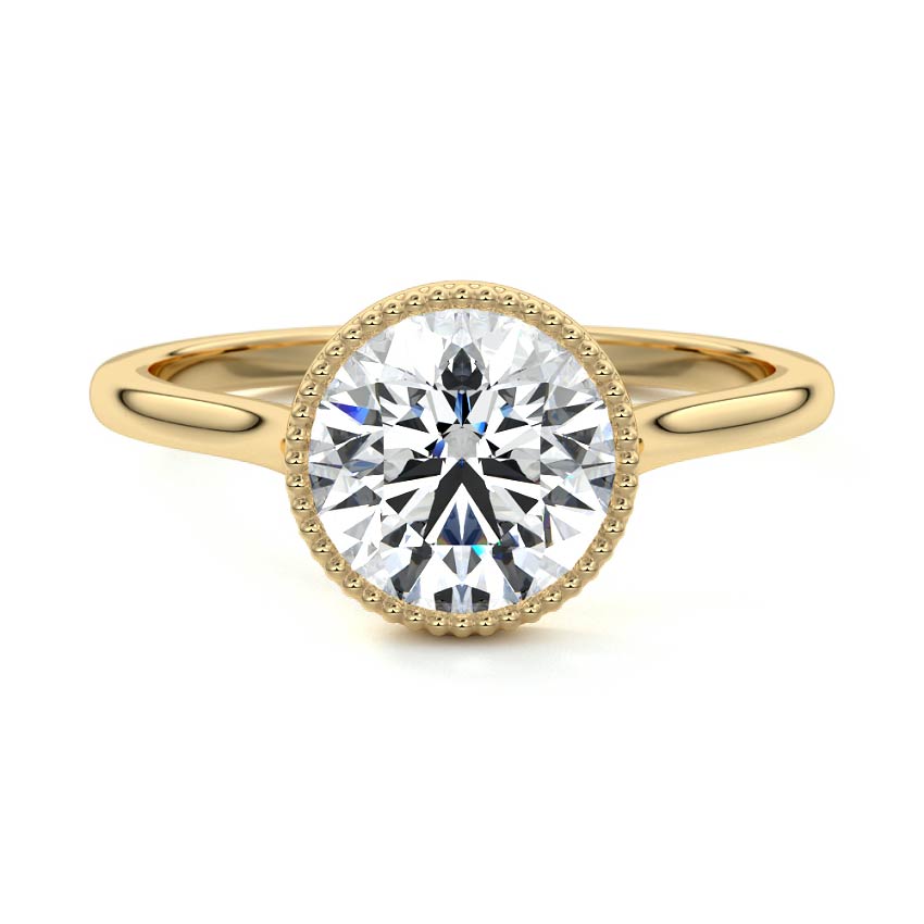1.0 Carats Lab Grown Diamond Round Shape F-VS1 Milgrain Solitaire Engagement Ring