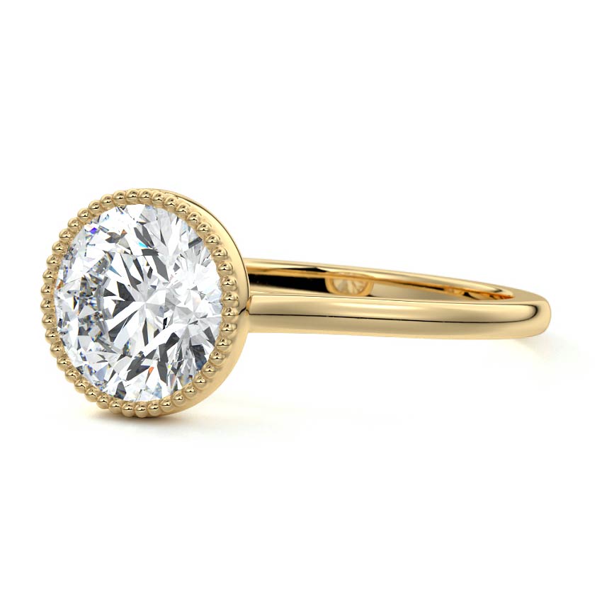 1.0 Carats Lab Grown Diamond Round Shape F-VS1 Milgrain Solitaire Engagement Ring