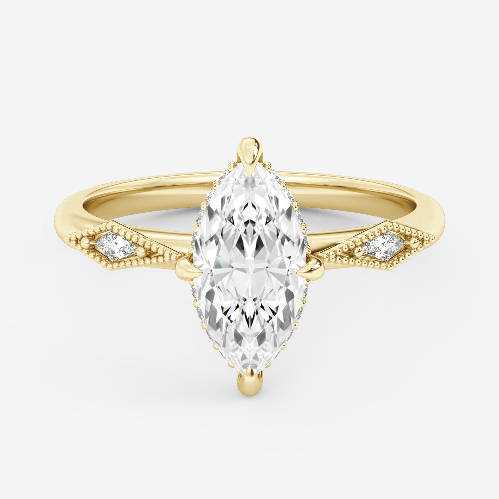 1.25 Carats Marquise Shape Moissanite Vintage Hidden Halo Engagement Ring