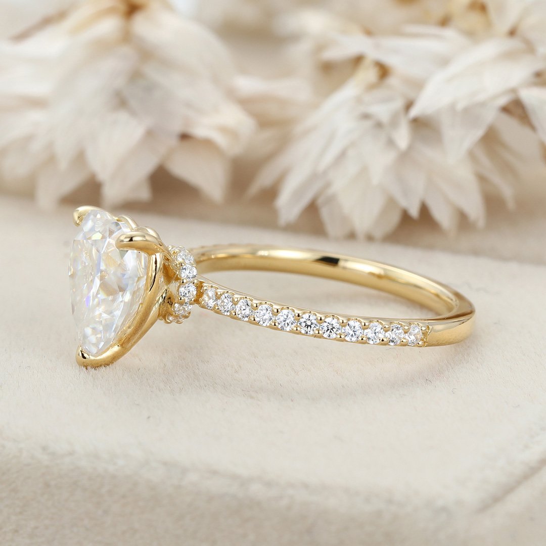 3.0 Carats Heart Shape Moissanite Hidden Halo & Pave Engagement Ring