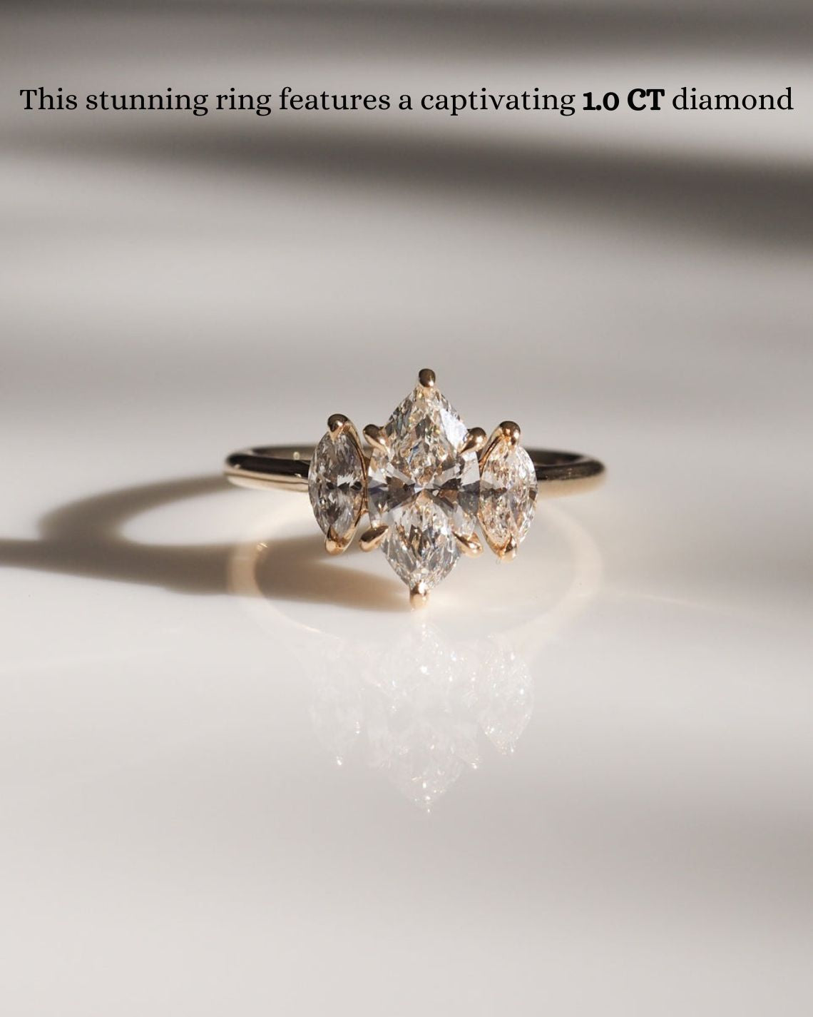 1.0 CT Marquise G/VVS2 CVD Diamond Three Stone Style Engagement Ring