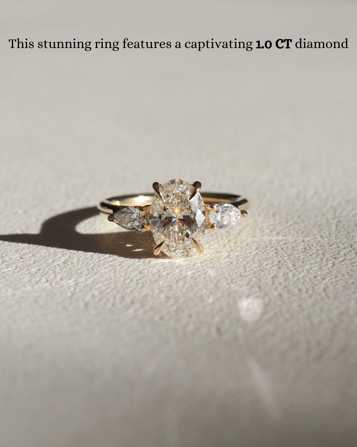 1.0 CT Oval E/VS1 CVD Diamond Three Stone Style Engagement Ring