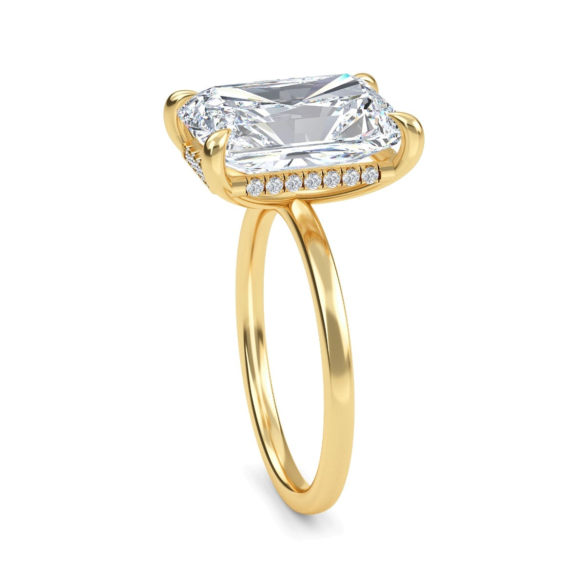 3.0 Carats Radiant Shape Moissanite Hidden Halo Engagement Ring