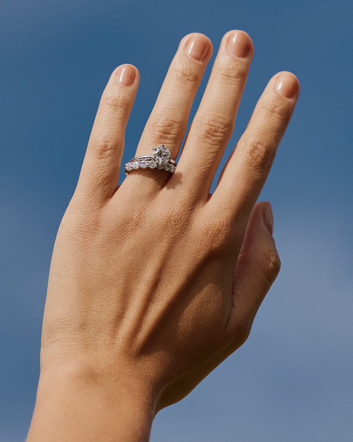 3 Carats Moissanite Round Shape U Shaped Wedding Band