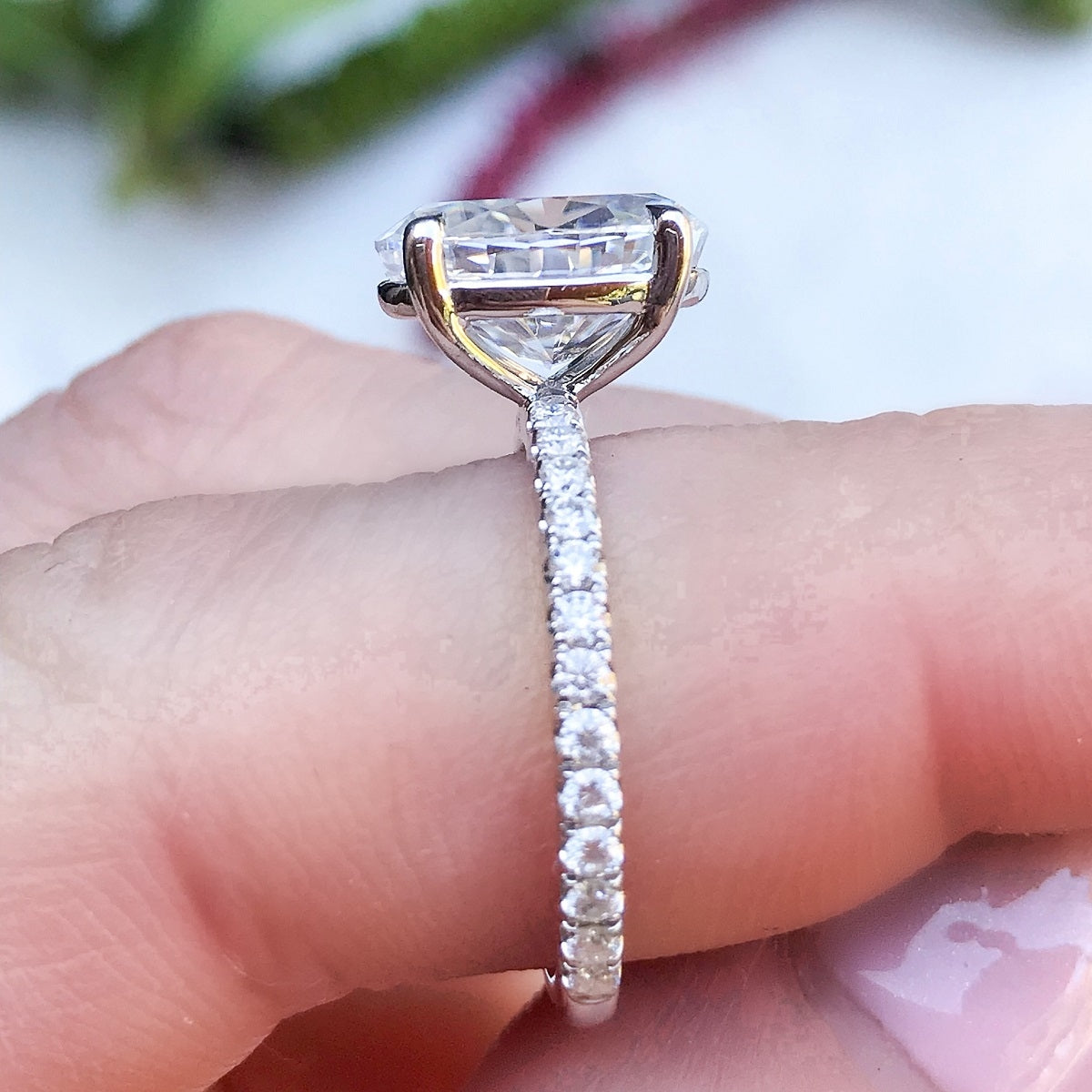 2.70 Carats Oval Shape Moissanite Hidden Halo & Pave Engagement Ring