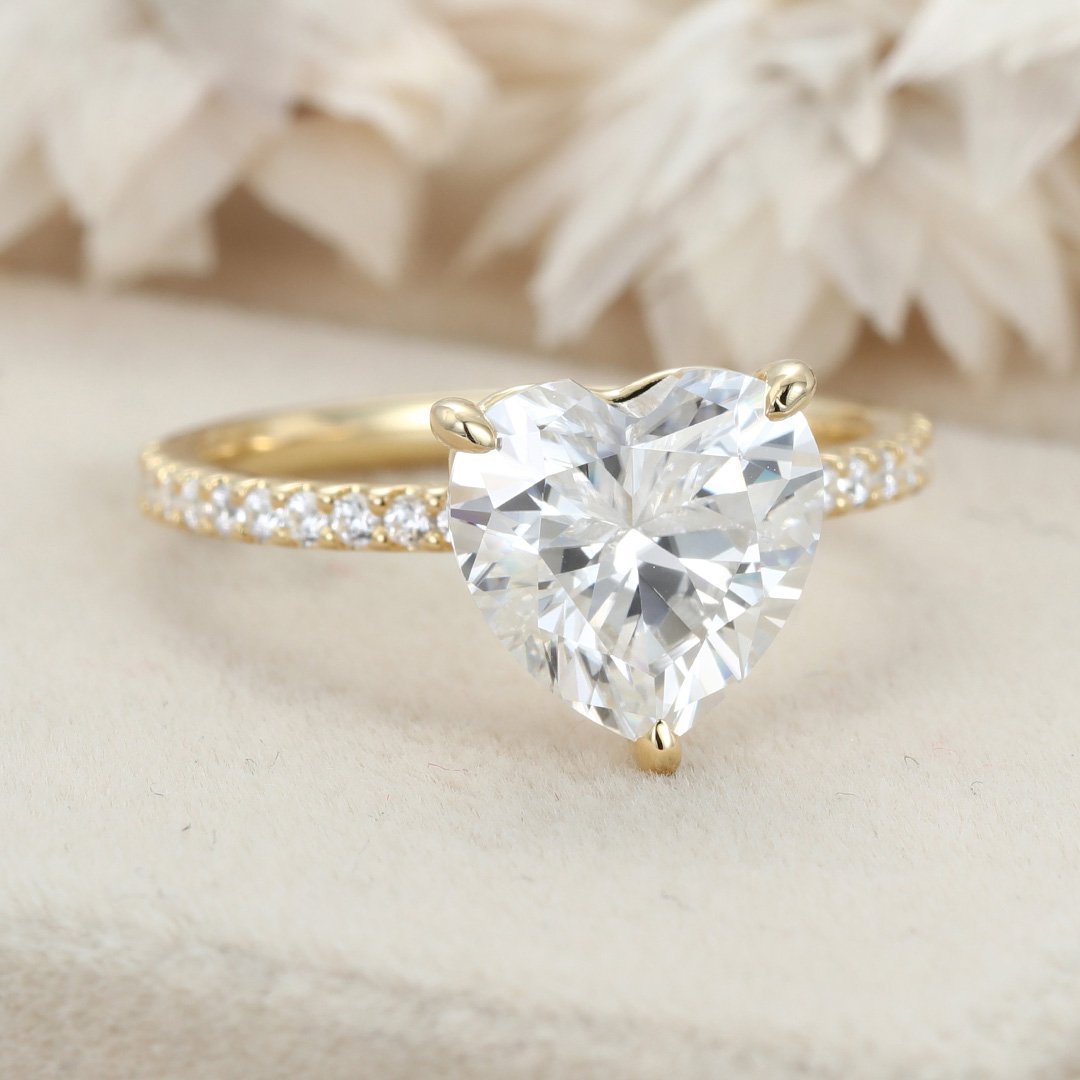 3.0 Carats Heart Shape Moissanite Hidden Halo & Pave Engagement Ring