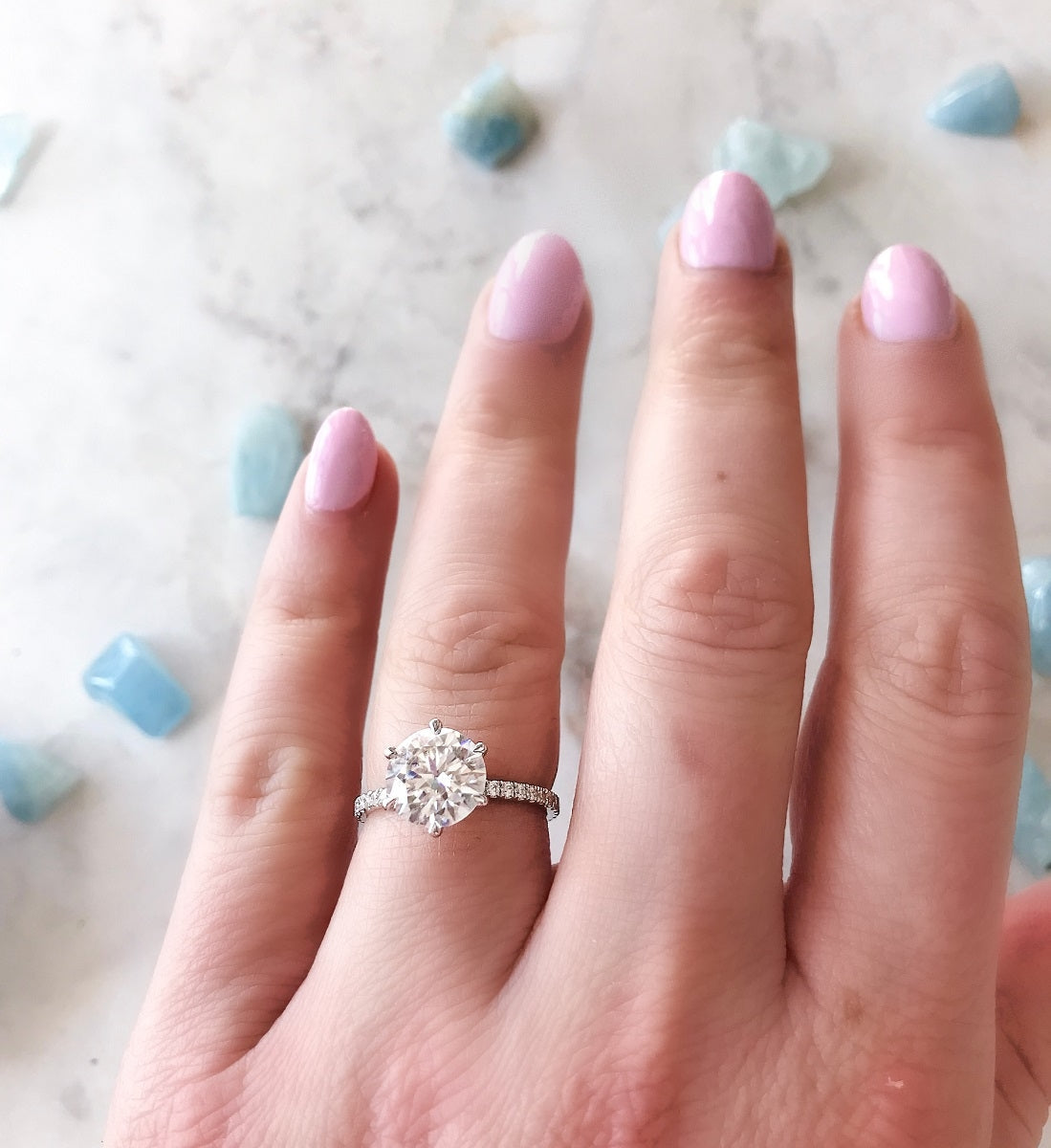 2.50 Carats Round Shape Moissanite Pave Engagement Ring