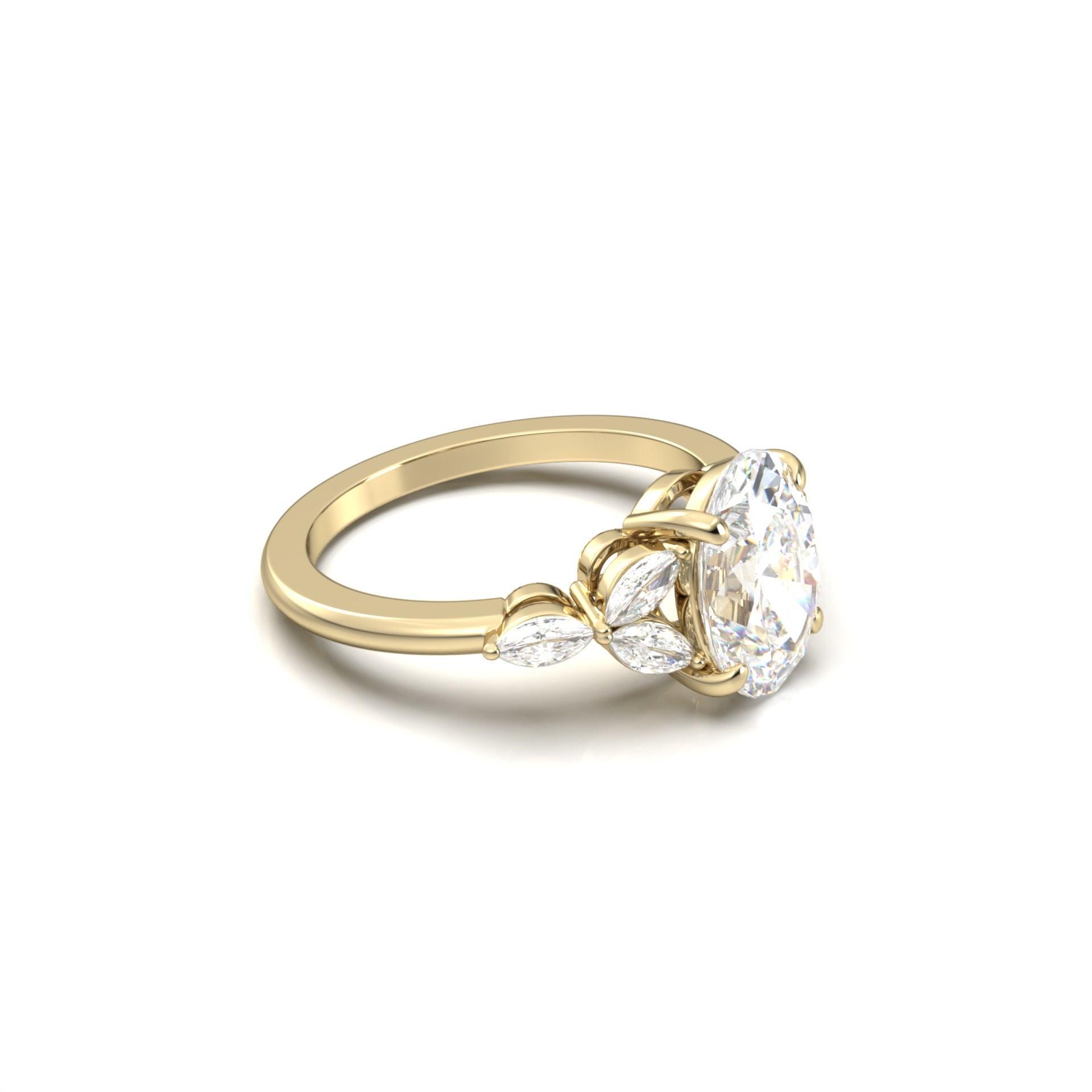 2.0 Carats Oval Moissanite Cluster Engagement Ring
