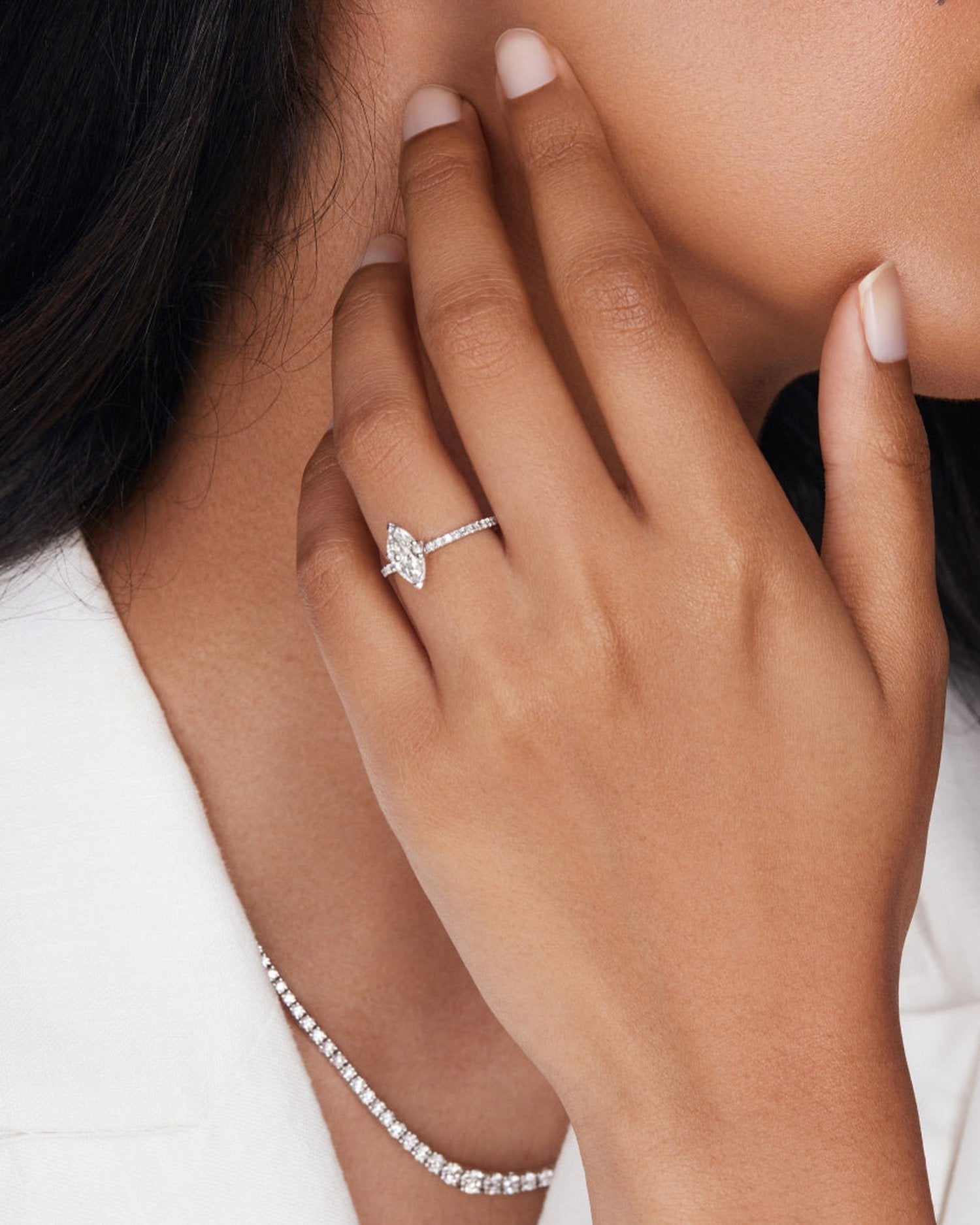 1.50 Carats Marquise Shape Moissanite Pave Engagement Ring