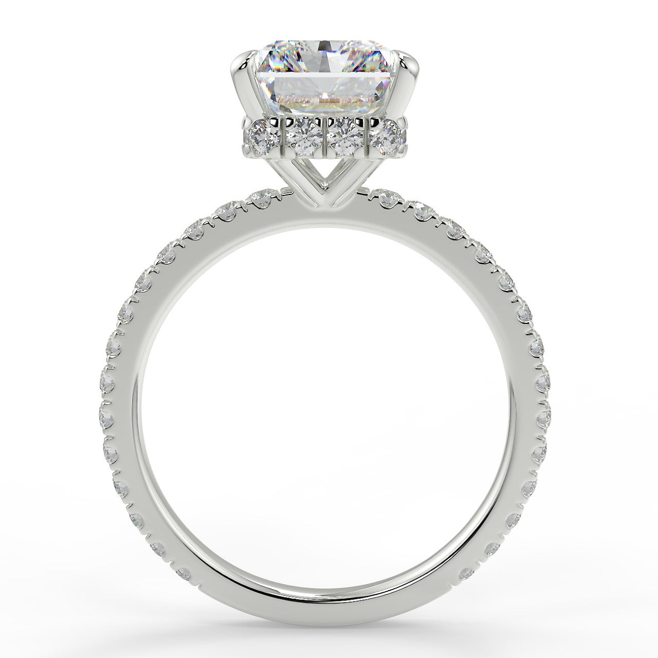 2.50 Carats Radiant Shape Moissanite Hidden Halo Pave Engagement Ring