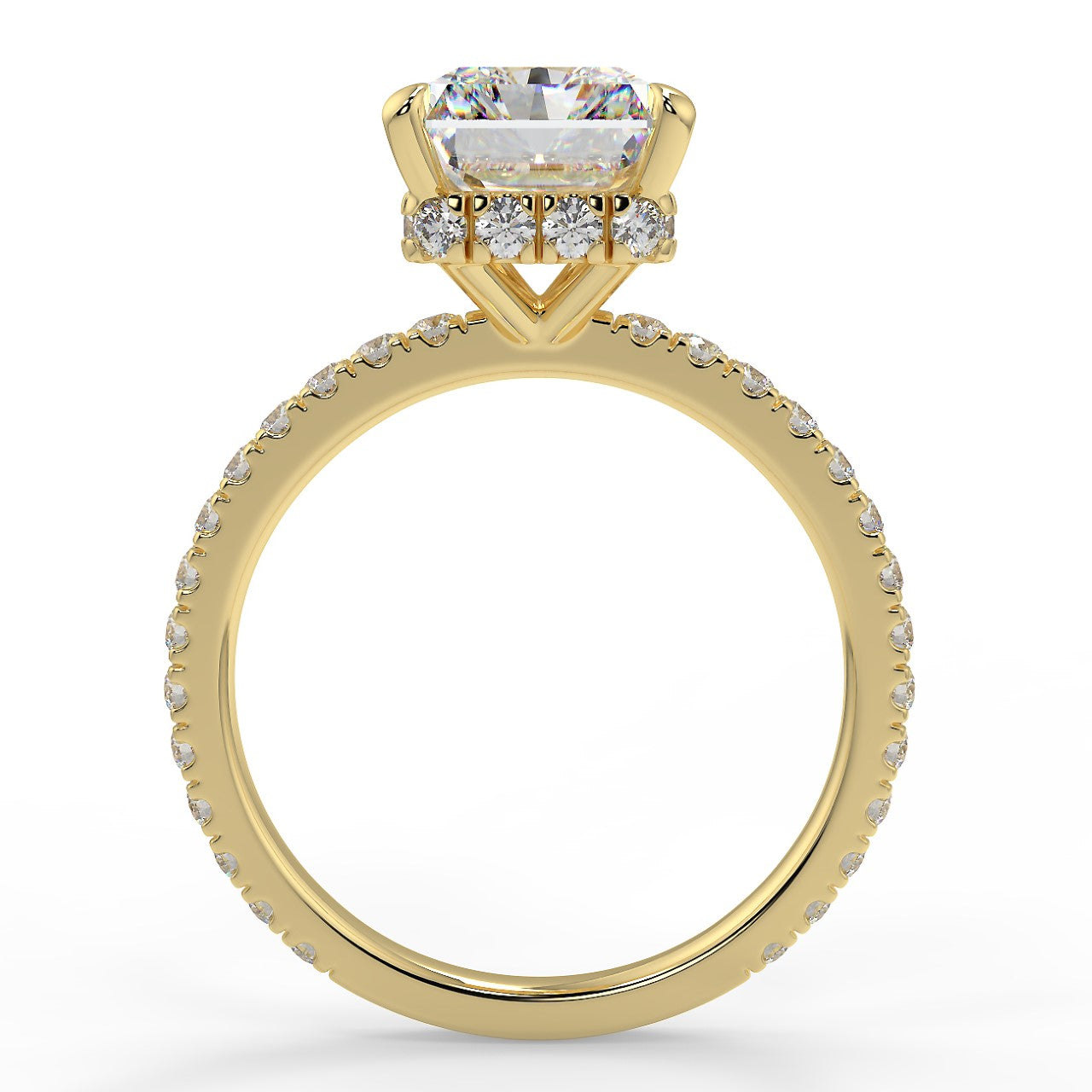2.50 Carats Radiant Shape Moissanite Hidden Halo Pave Engagement Ring
