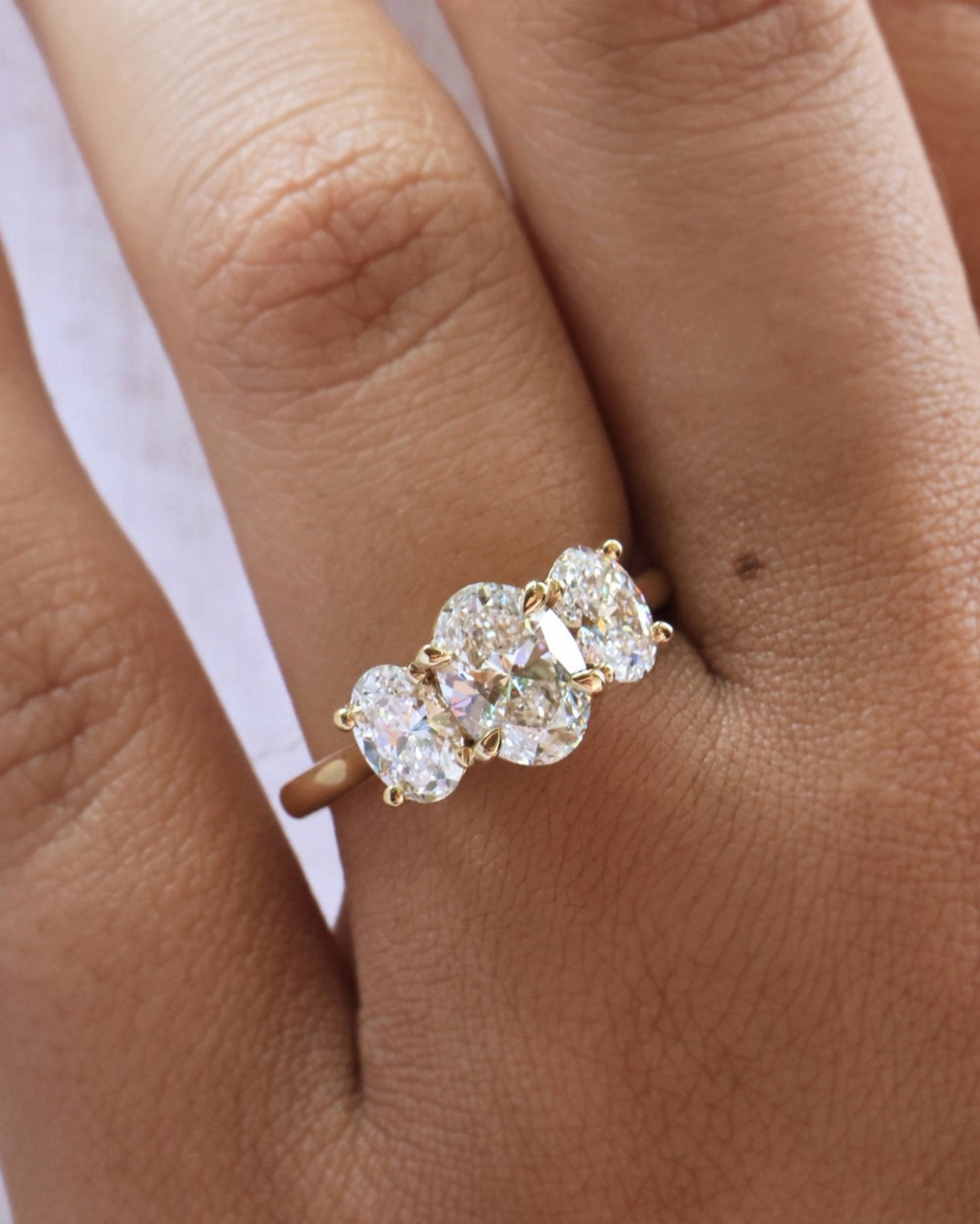 1.30 Carats Oval Shape Moissanite Three Stone Engagement Ring
