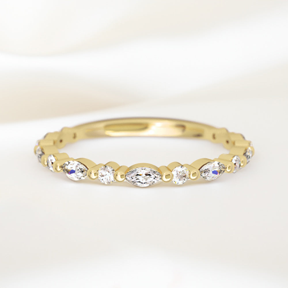 0.15 Carats Moissanite Round & Pear Shape Floating Wedding Band