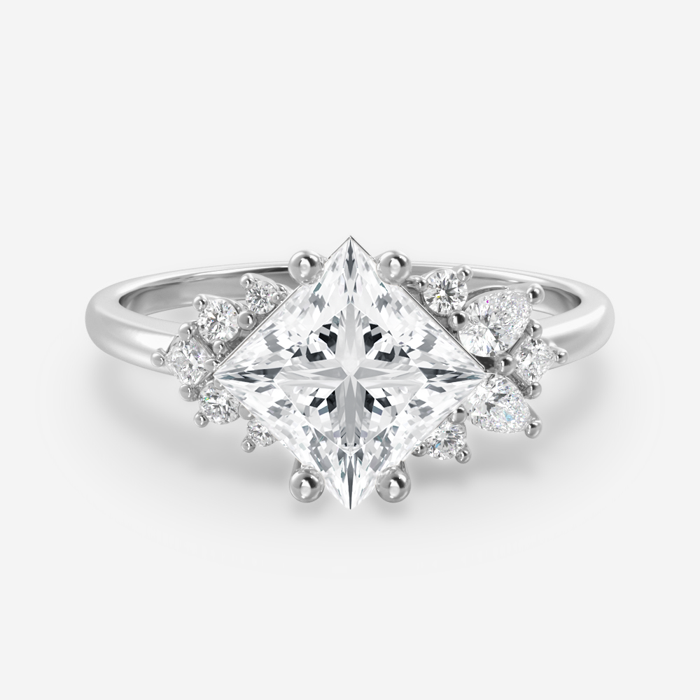 1.50 Carats Princess Shape Moissanite Cluster Engagement Ring