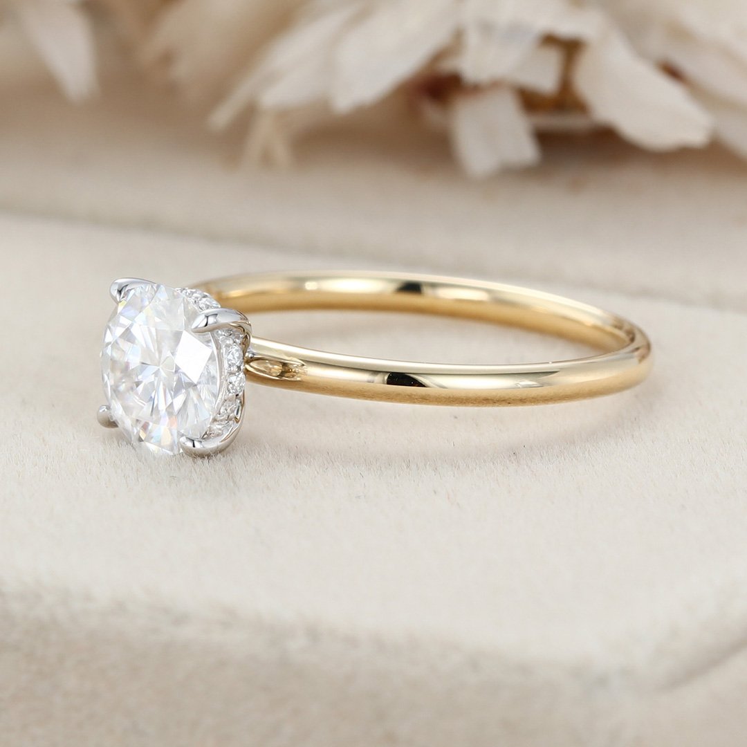 1.0 Carats Round Shape Moissanite Hidden Halo Engagement Ring