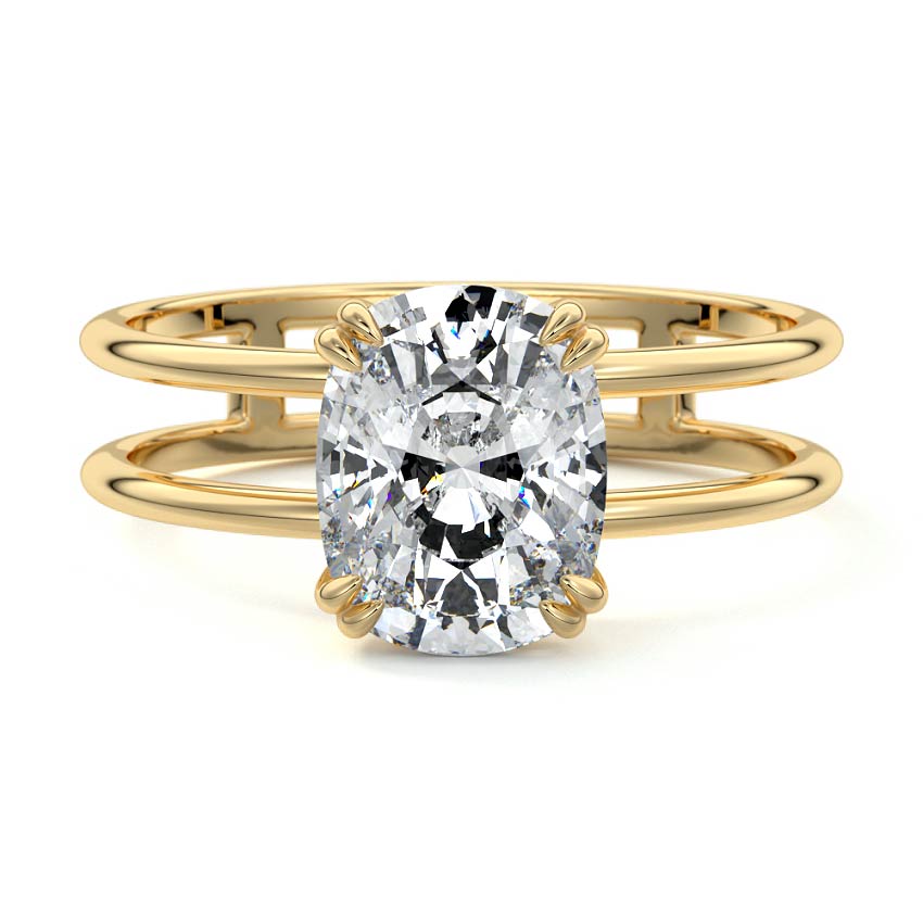 1.50 Carats Lab Grown Diamond Cushion Shape F-VS1 Solitaire Double Band Engagement Ring