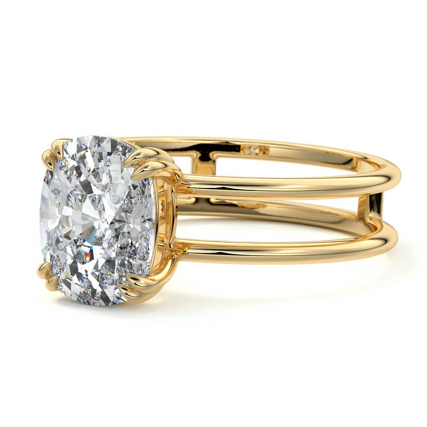 1.50 Carats Lab Grown Diamond Cushion Shape F-VS1 Solitaire Double Band Engagement Ring