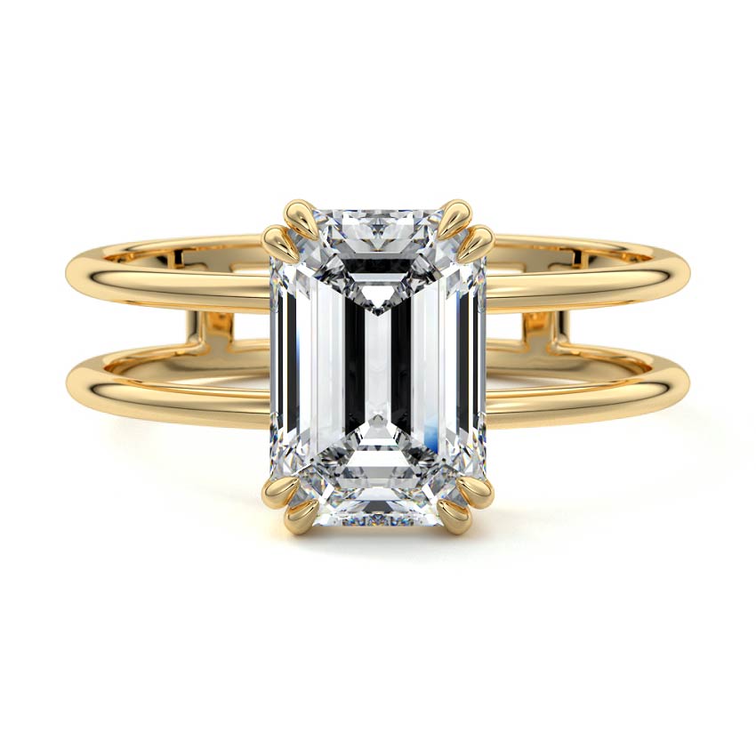 3.50 Carats Lab Grown Diamond Emerald Shape E-VS1 Solitaire & Double Band Engagement Ring