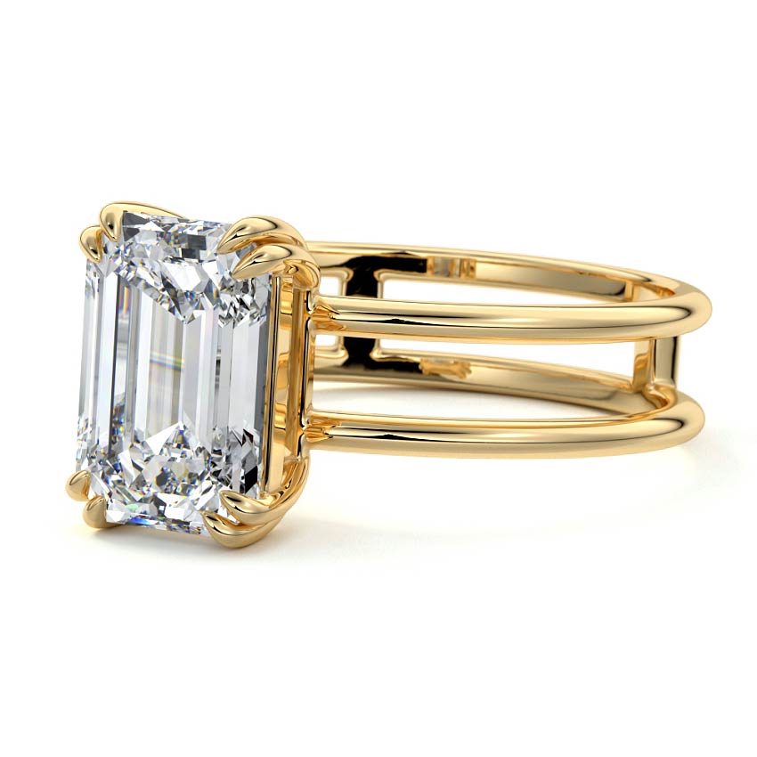 3.50 Carats Lab Grown Diamond Emerald Shape E-VS1 Solitaire & Double Band Engagement Ring