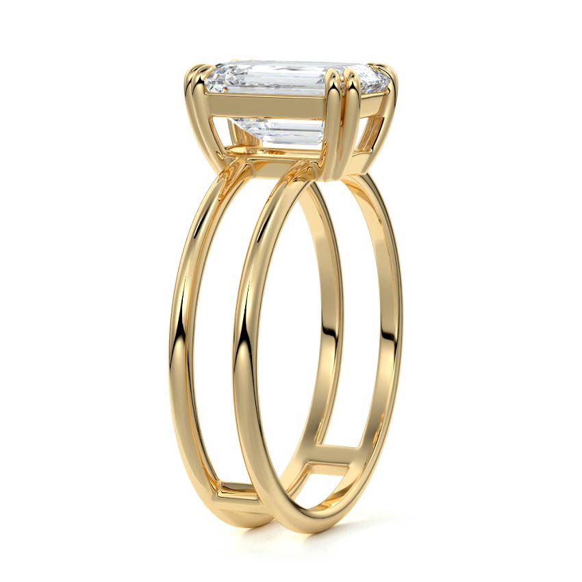 3.50 Carats Lab Grown Diamond Emerald Shape E-VS1 Solitaire & Double Band Engagement Ring