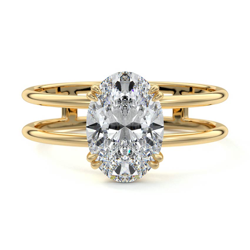 3.0 Carats Lab Grown Diamond Oval Shape F-VS1 Solitaire Double Band Engagement Ring