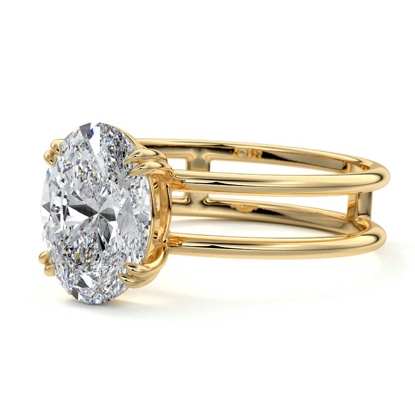 3.0 Carats Lab Grown Diamond Oval Shape F-VS1 Solitaire Double Band Engagement Ring