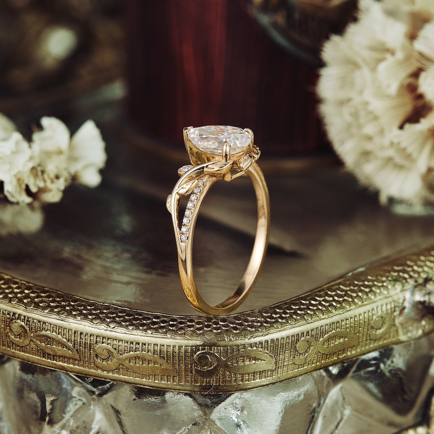 1.25 Carat Lab Grown Diamond Pear Shape E-VS1 Vintage Engagement Ring