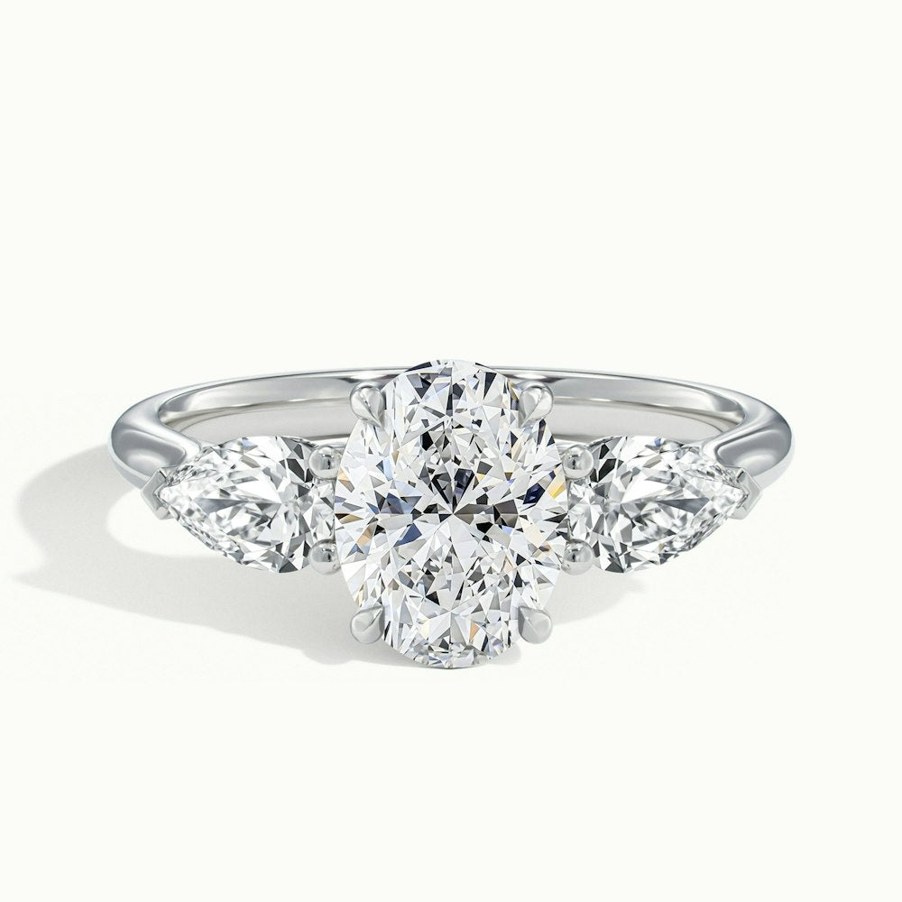 1.0 Carats Lab Grown Diamond Oval Shape E-VS2 Three Stone Engagement Ring