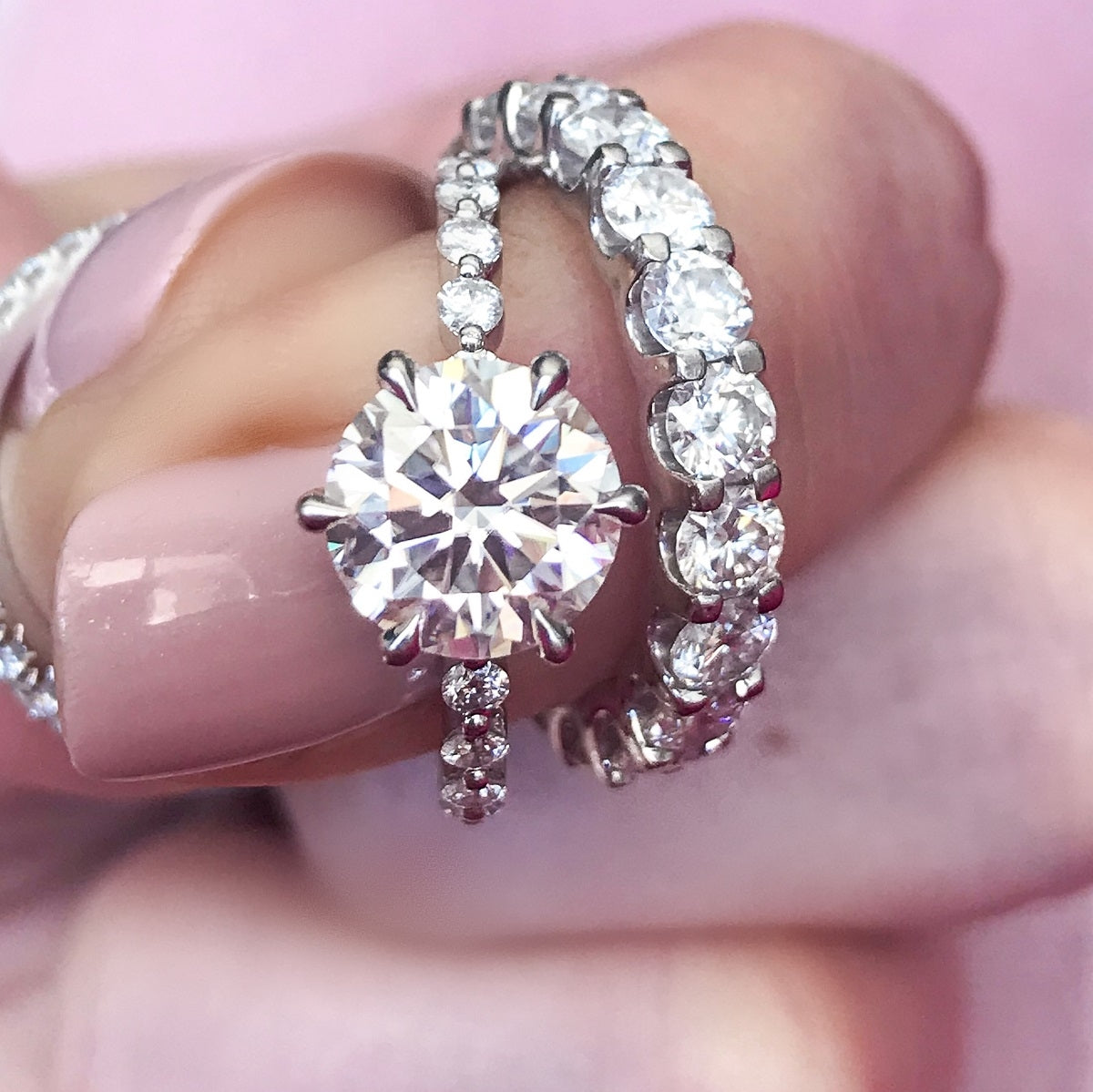 2.0 Carats Round Shape Moissanite Pave Engagement Ring