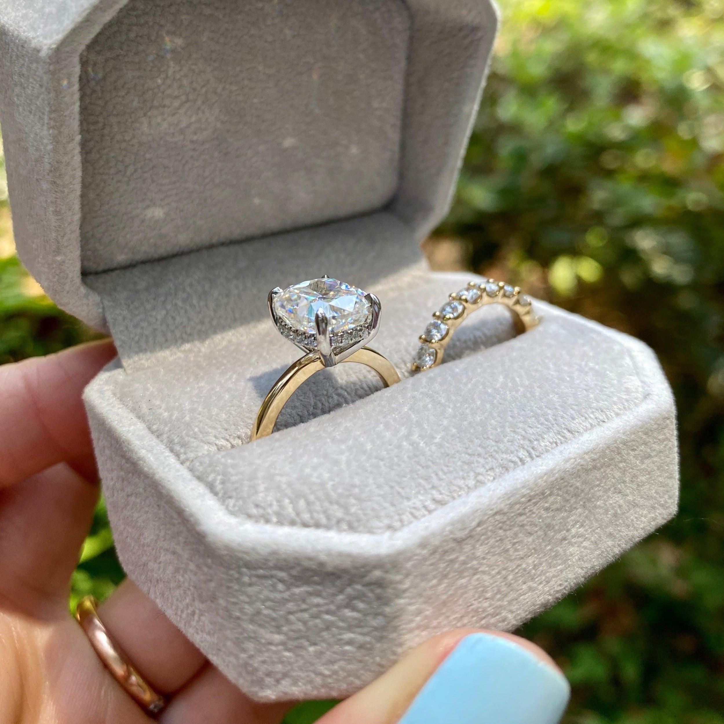 3.60 Carats Cushion Shape Moissanite Hidden Halo Engagement Ring