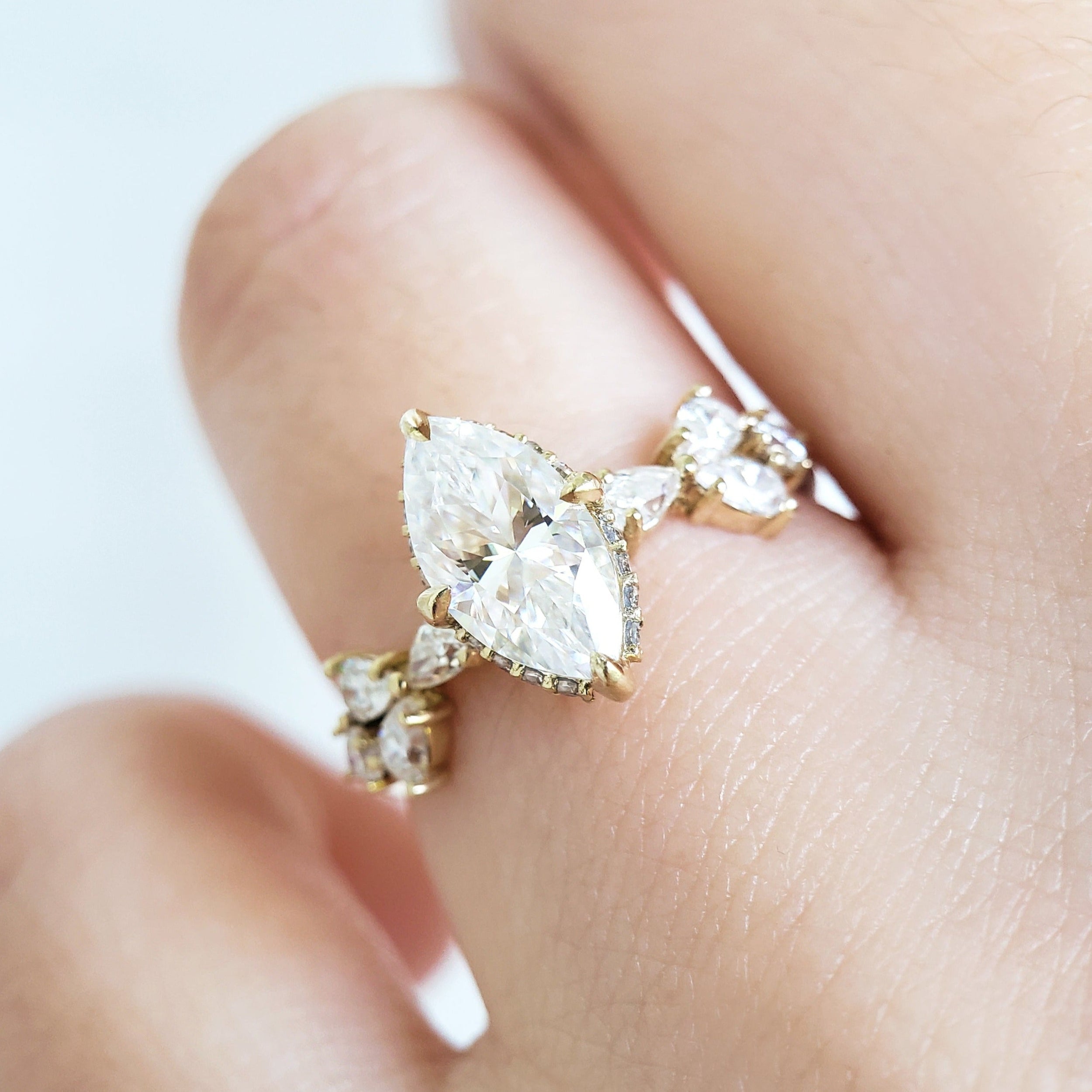 1.0 Carats Marquise Shape Moissanite Cluster Engagement Ring
