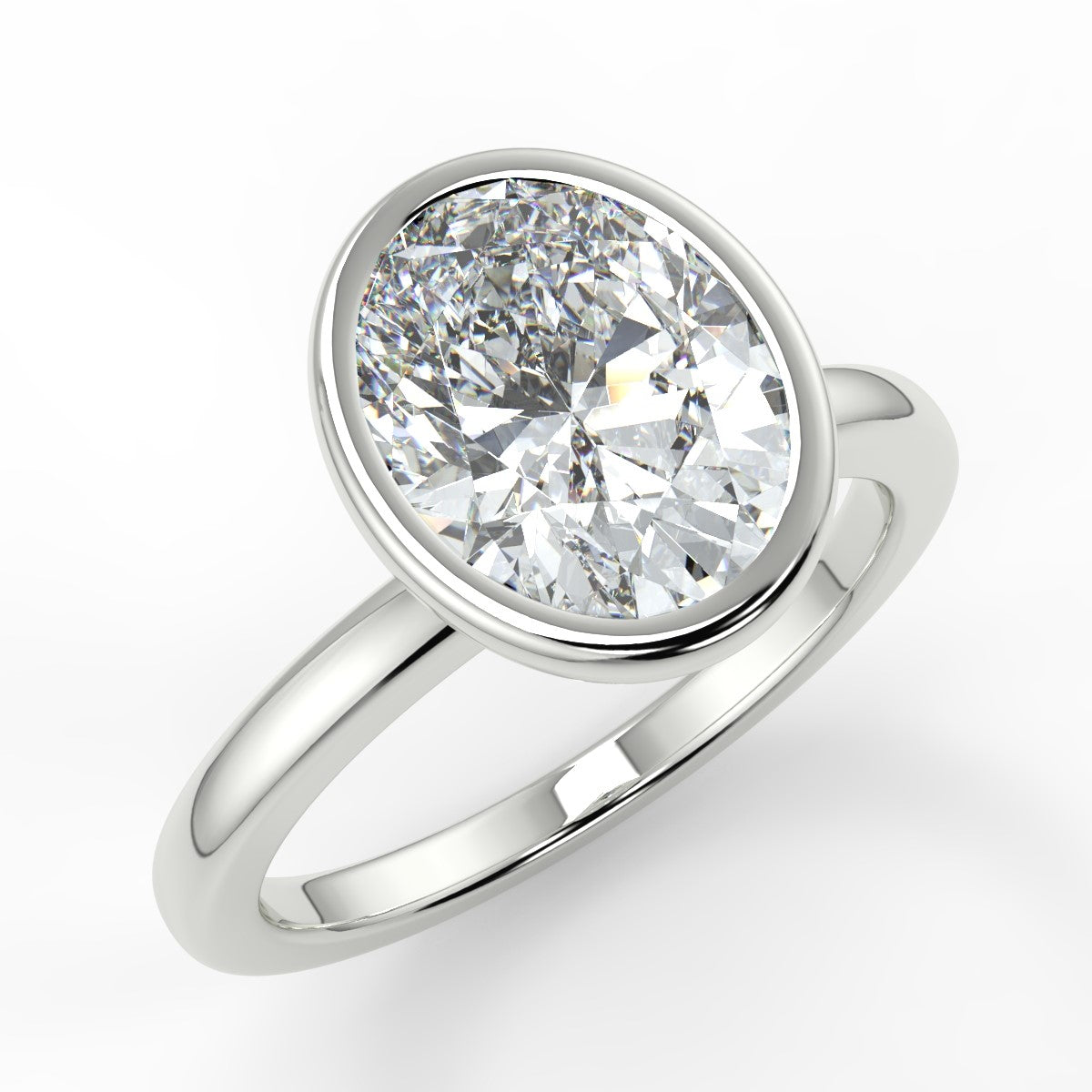 2.30 Carats Oval Shape Moissanite Bezel Solitaire Engagement Ring