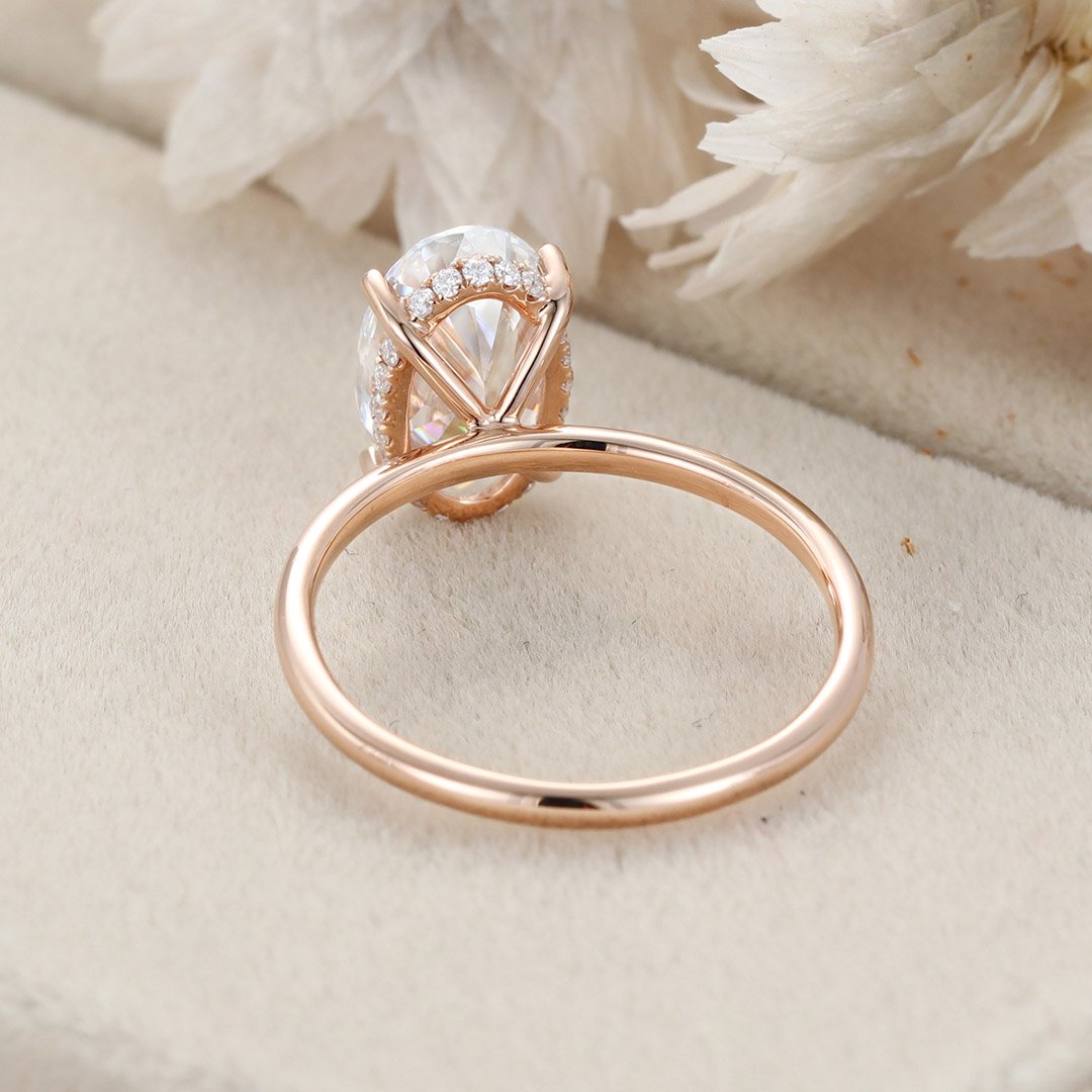 3.0 Carats Oval Shape Moissanite Hidden Halo Engagement Ring