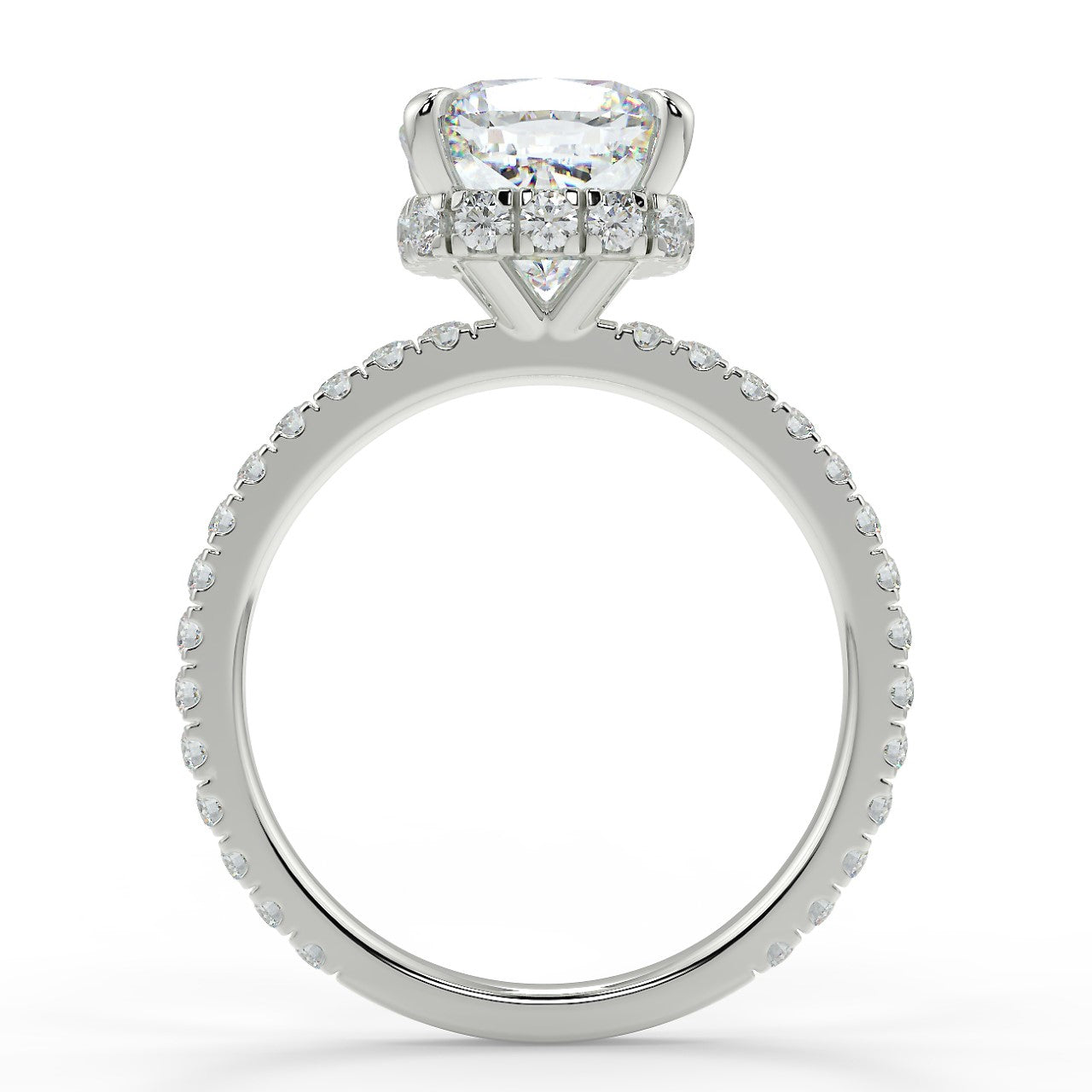 2.50 Carats Cushion Shape Moissanite Hidden Halo & Pave Engagement Ring