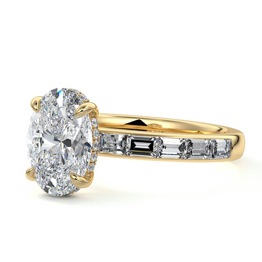 3.50 Carats Lab Grown Diamond Oval Shape E-VS1 Hidden Halo & Pave Engagement Ring