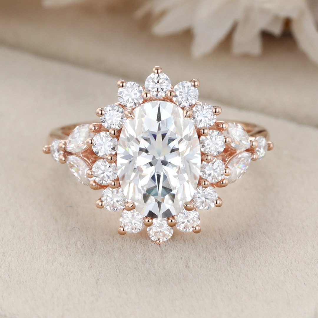 2.50 Carats Oval Shape Moissanite halo Engagement Ring