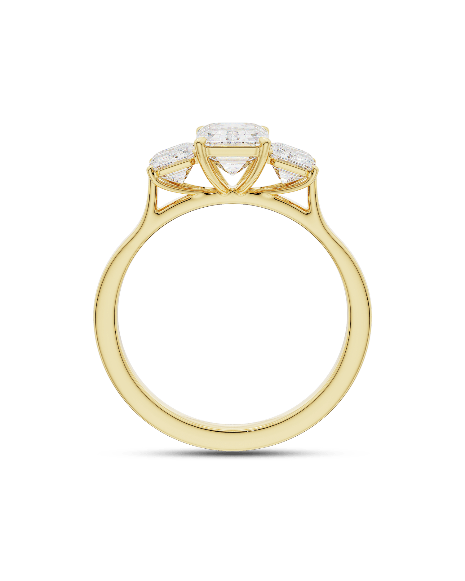 1.10 Carats Emerald Shape Moissanite Three Stone Engagement Ring