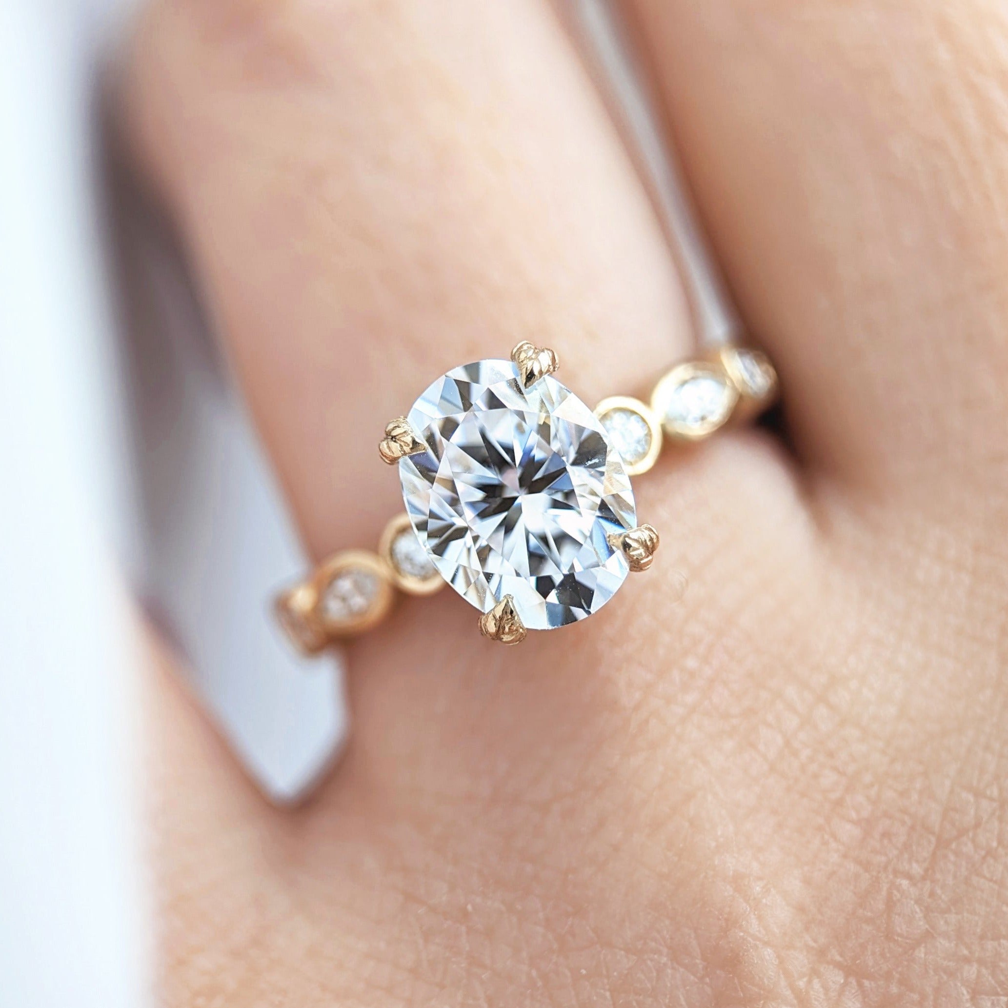 2.10 Carats Oval Shape Moissanite Pave Engagement Ring