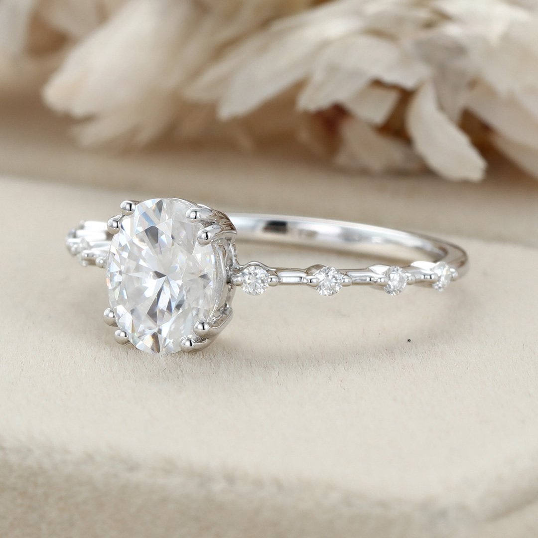 1.50 Carats Oval Shape Moissanite dainty Engagement Ring