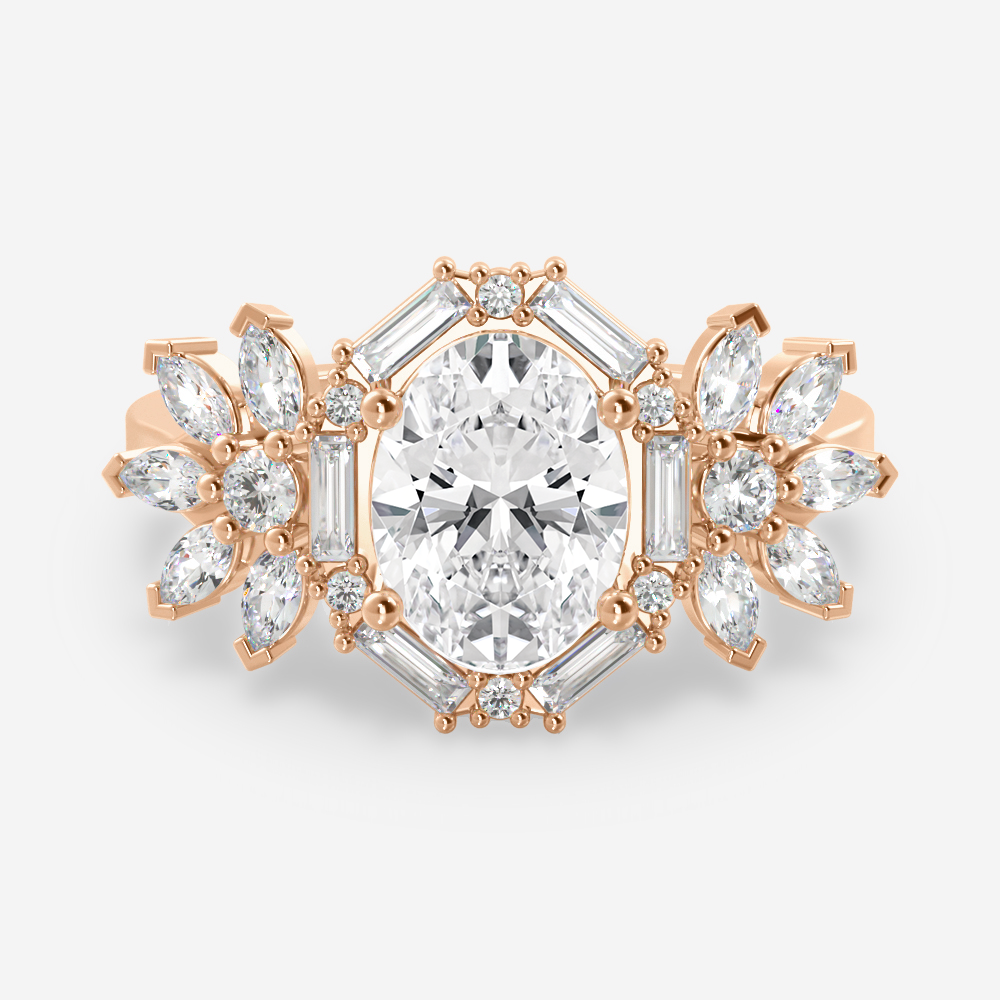 1.25 Carats Oval Shape Moissanite Vintage Cluster Engagement Ring