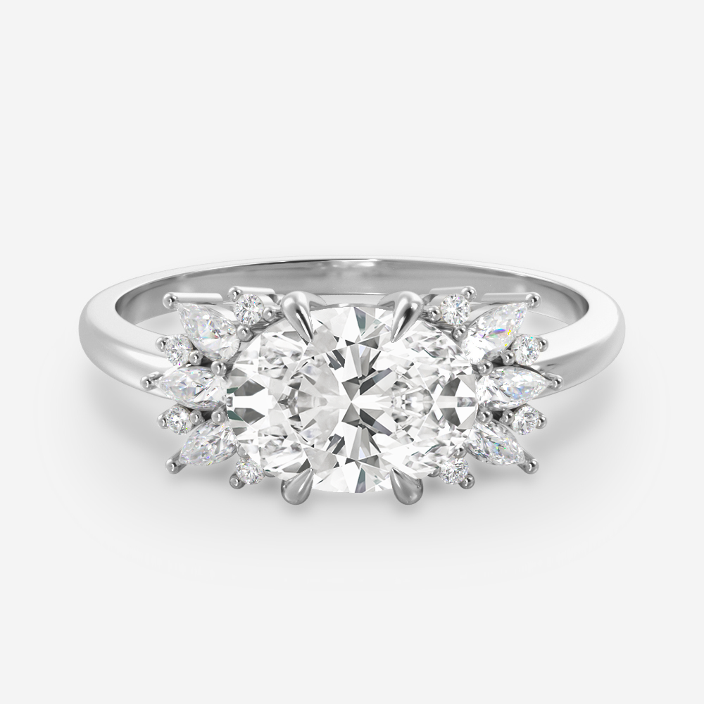 1.25 Carats East West Oval Shape Moissanite Cluster Engagement Ring