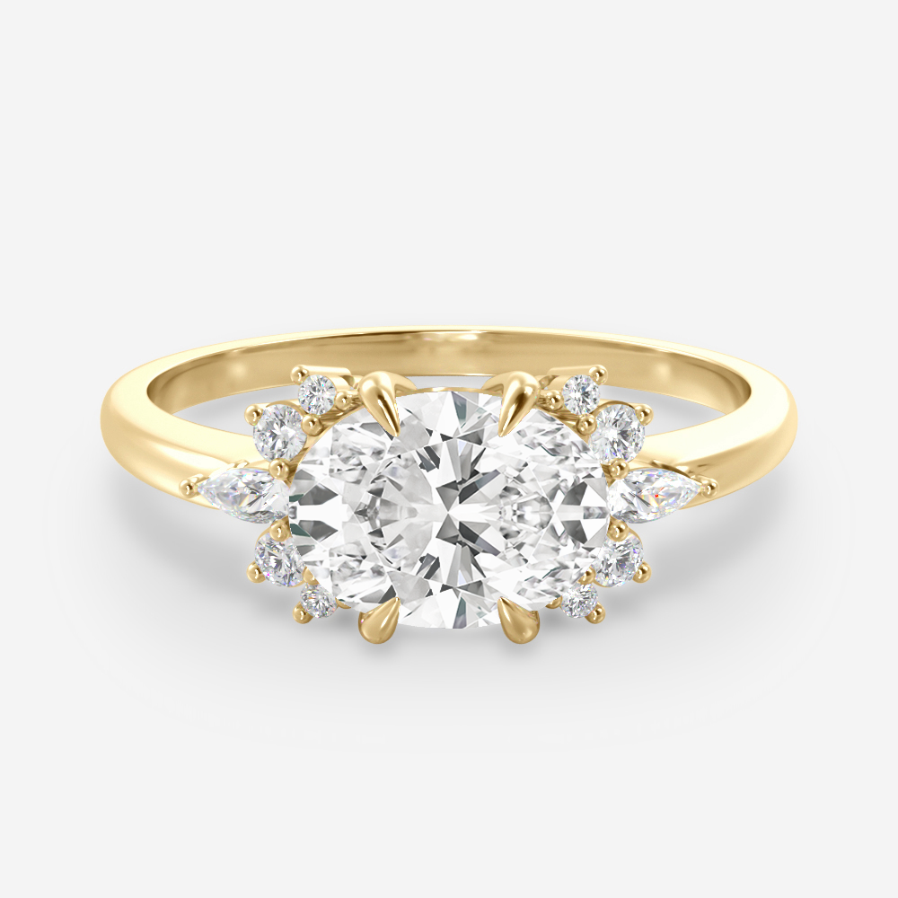 1.25 Carats East West Oval Shape Moissanite Cluster Engagement Ring
