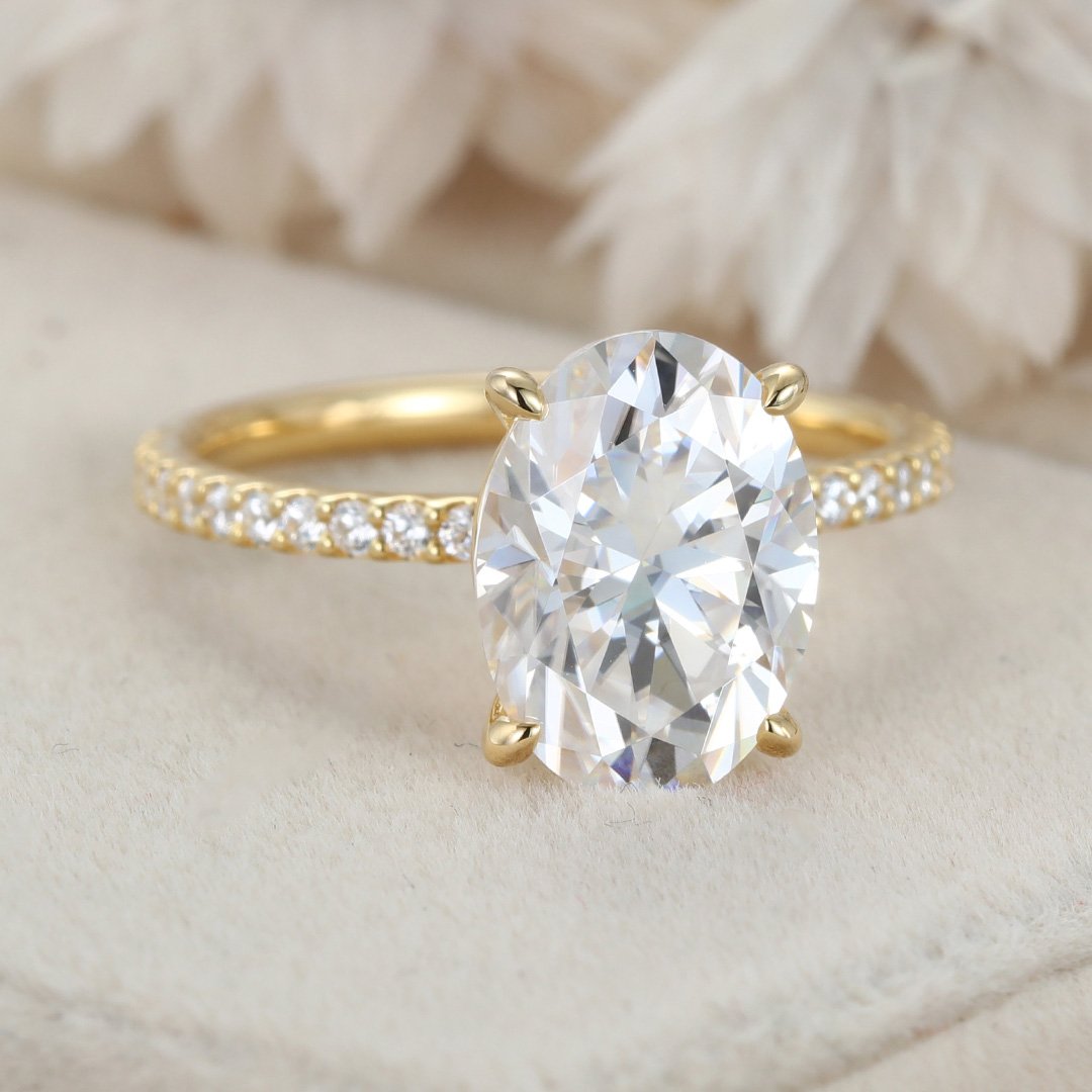 3.50 Carats Oval Shape Moissanite Hidden Halo & Pave Engagement Ring