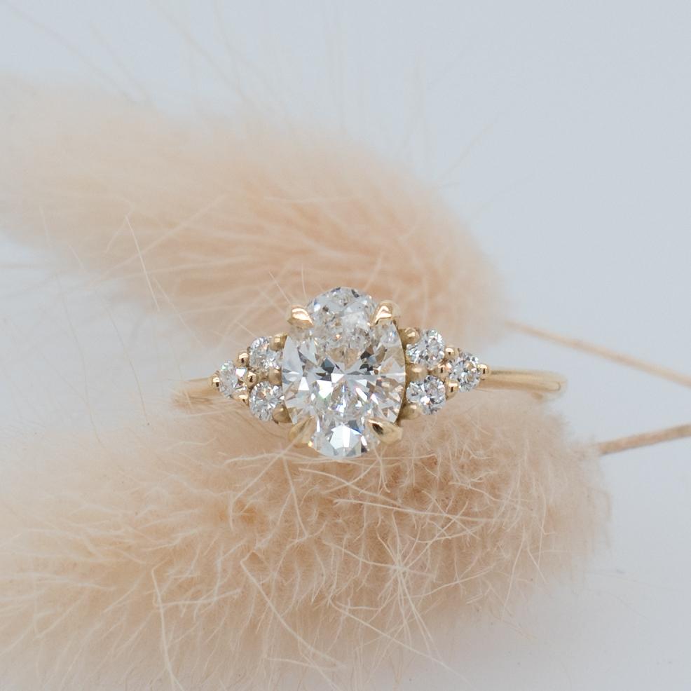 1.0 Carats Oval Shape Moissanite Cluster Engagement Ring