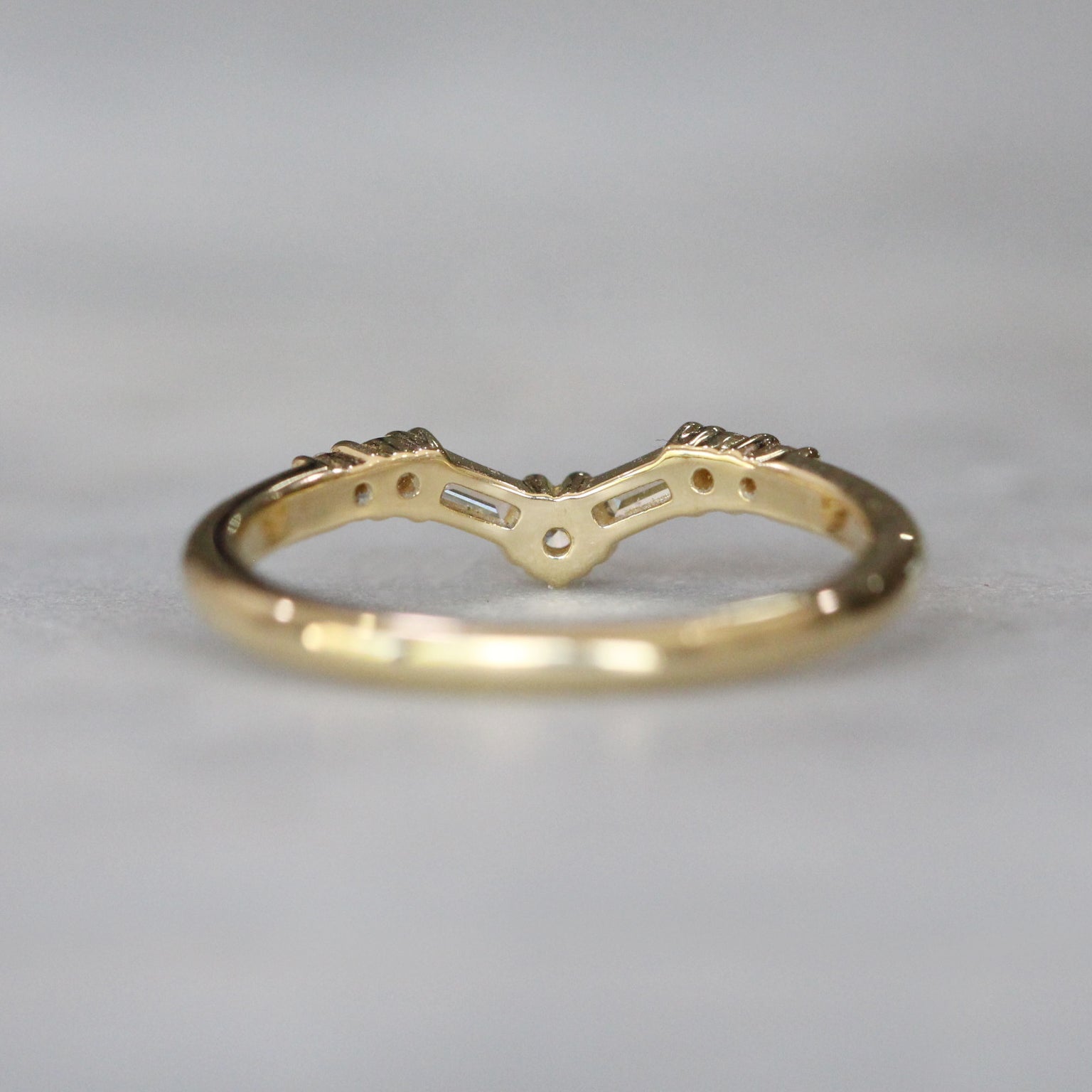 0.45 Carats Moissanite Round & Baguette V Shape Wedding Band