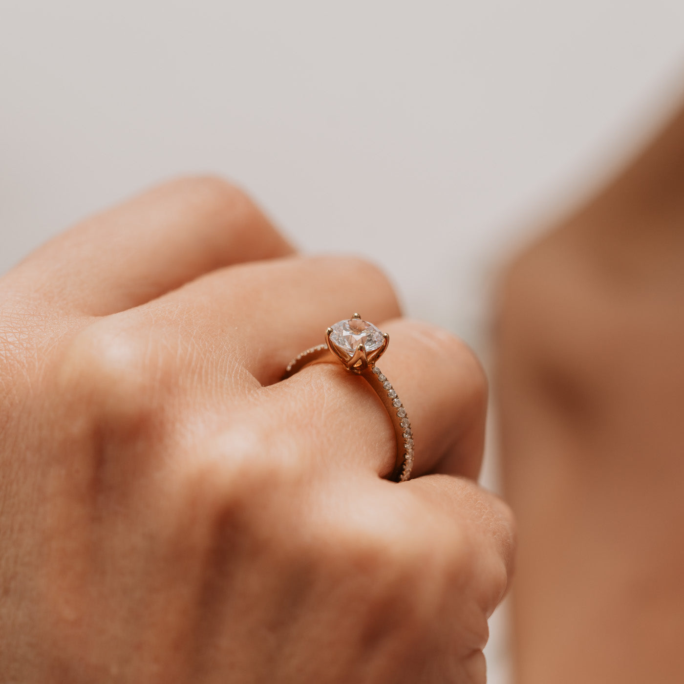 0.96 Carats Round Shape Moissanite Pave Engagement Ring