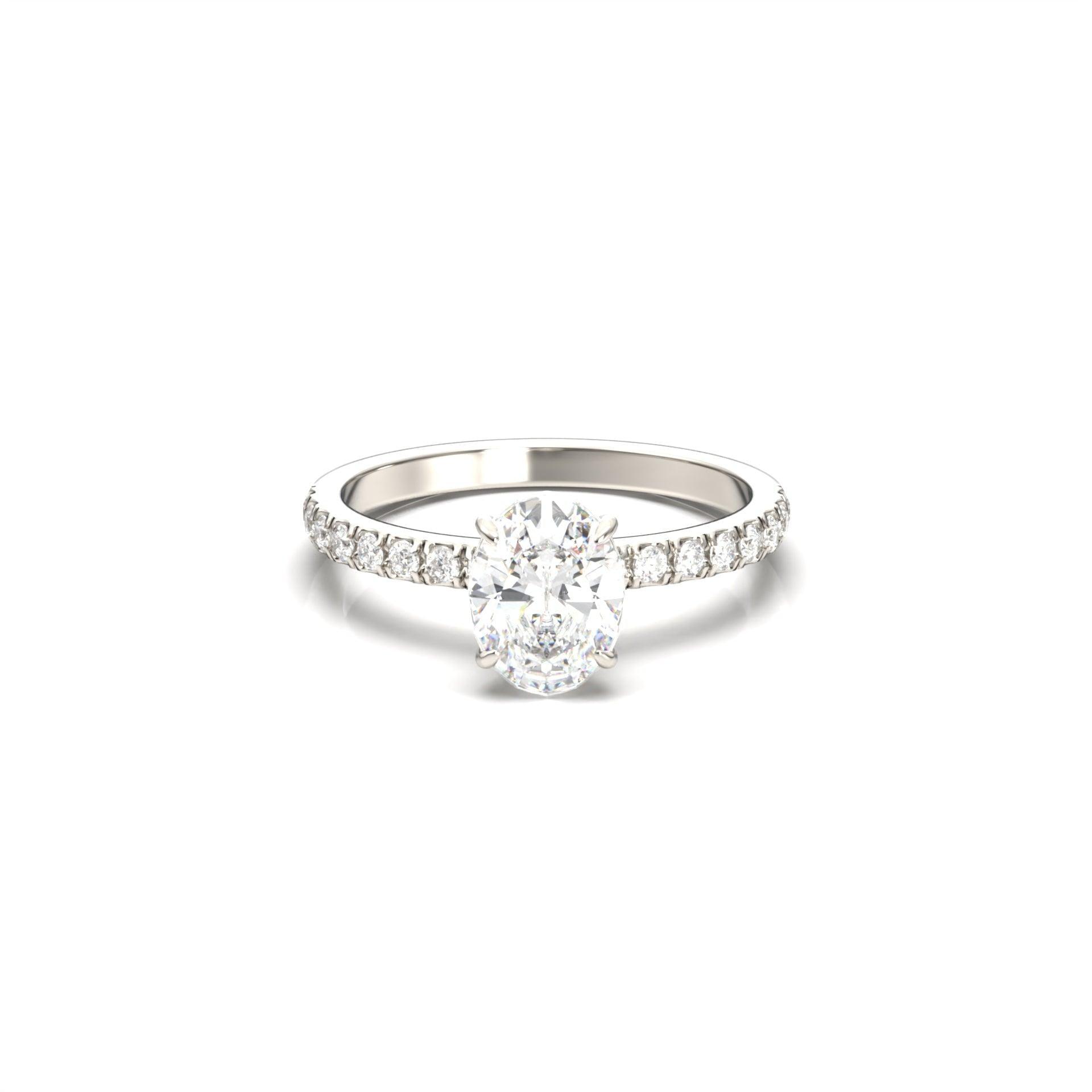 1.0 Carats Oval Shape Moissanite Pave Engagement Ring