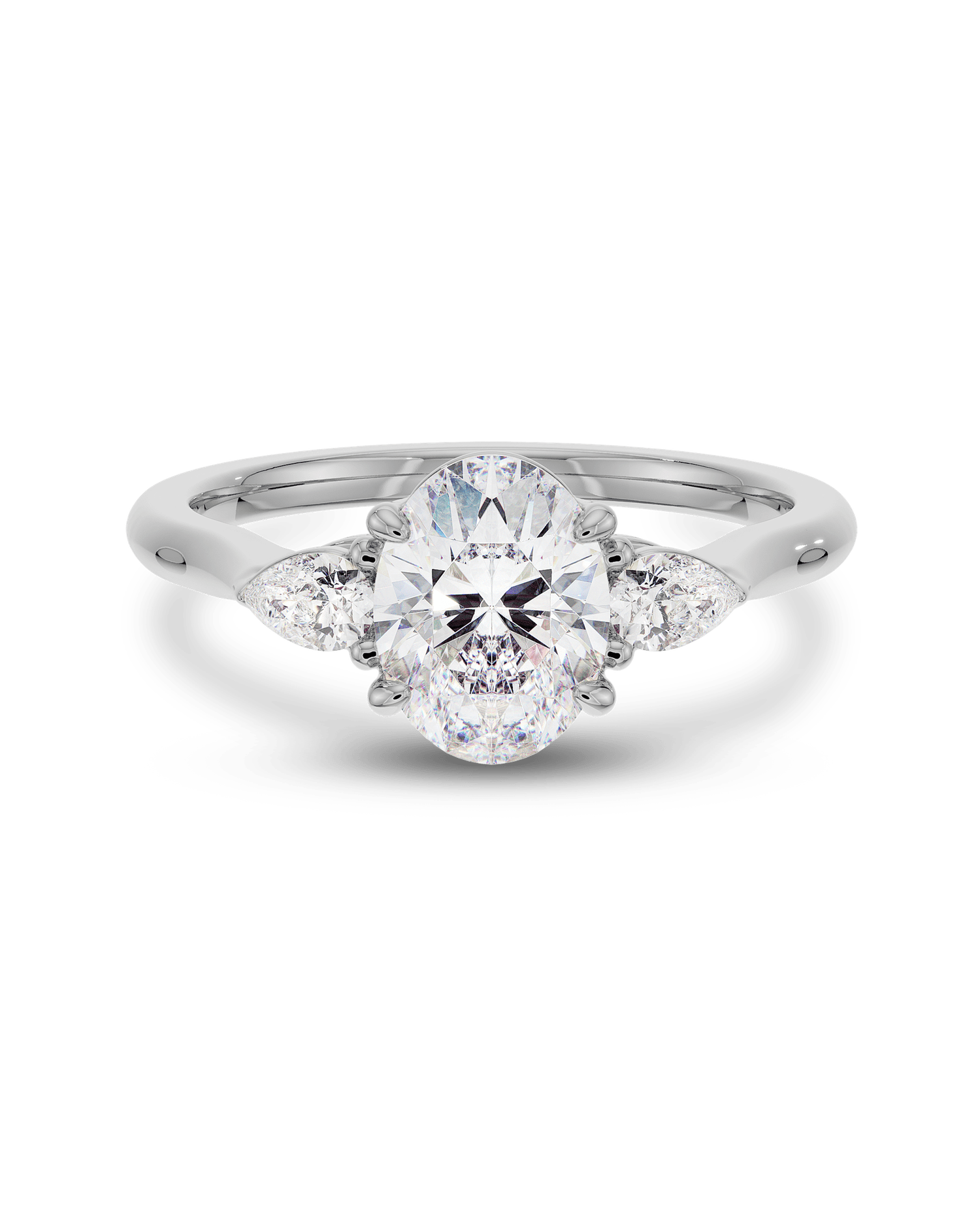 1.30 Carats Oval Shape Moissanite Three Stone Engagement Ring