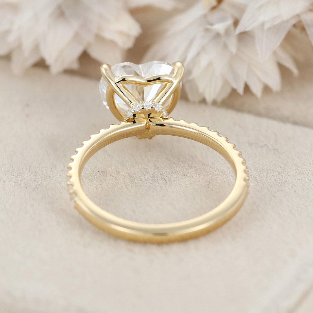 3.0 Carats Heart Shape Moissanite Hidden Halo & Pave Engagement Ring