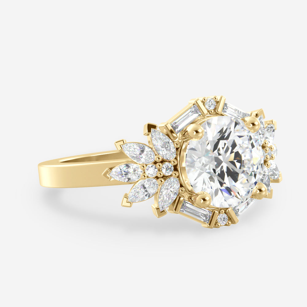 1.50 Carats Round Shape Moissanite Cluster Engagement Ring